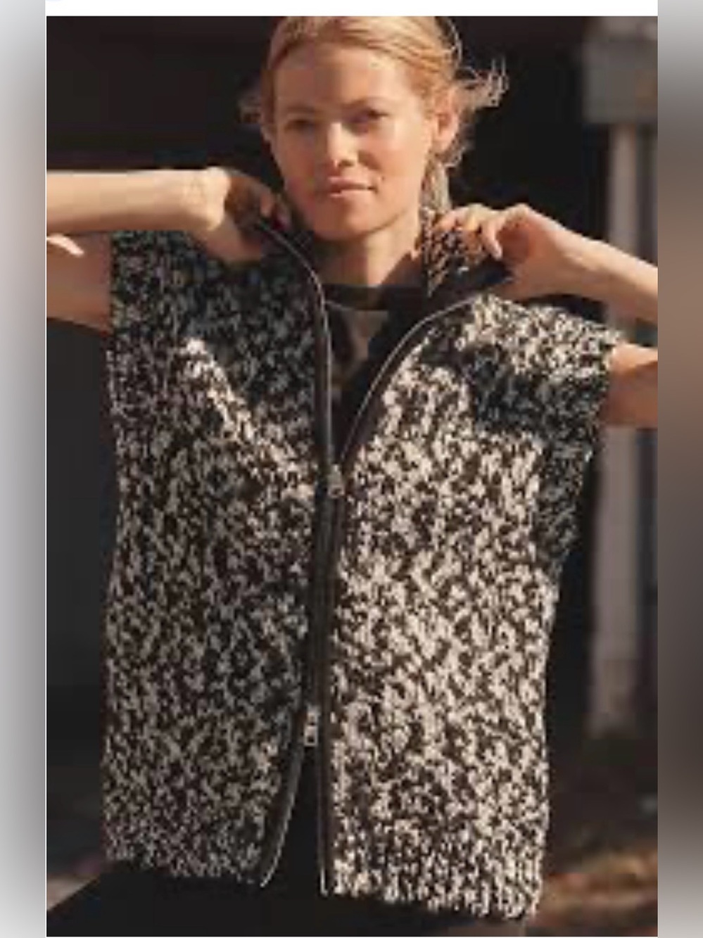 Varley 100% Wool Black & White Teddy Zip-Front Vest